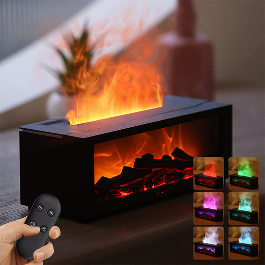 New Flame Aromatherapy Machine – Colourful Essential Oil Diffuser with Large Mist Output, 3D Flame Effect Fireplace Humidifier