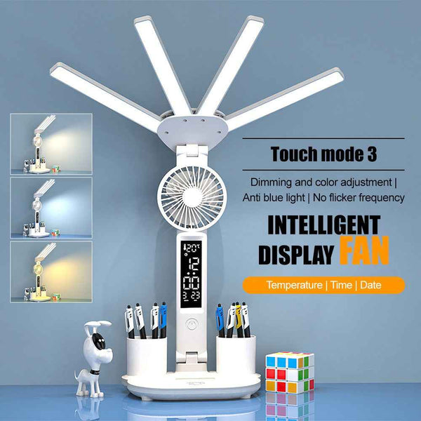 Dimmable LED Desk Lamp with Fan [Adjustable & Modern]