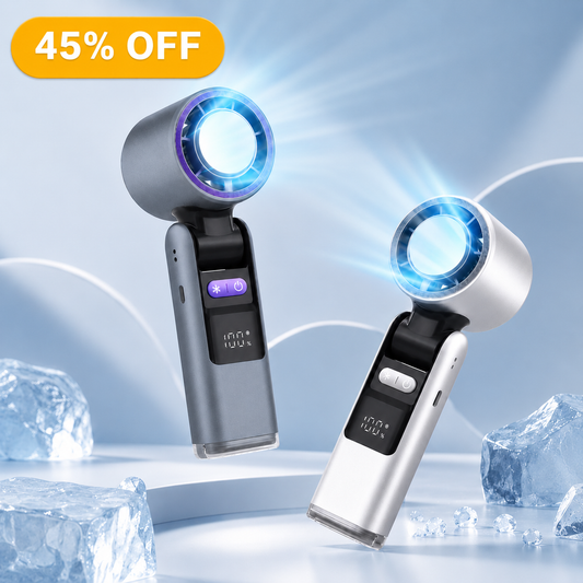 Ice-Cooling Handheld Portable Fan Rechargeable High-Speed Small Fan with Foldable Neck Design