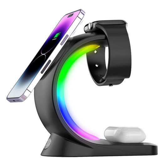 4-in-1 Magnetic Wireless Fast Charging Station with Ambient Light for Smartphone, AirPods Pro & iPhone Watch