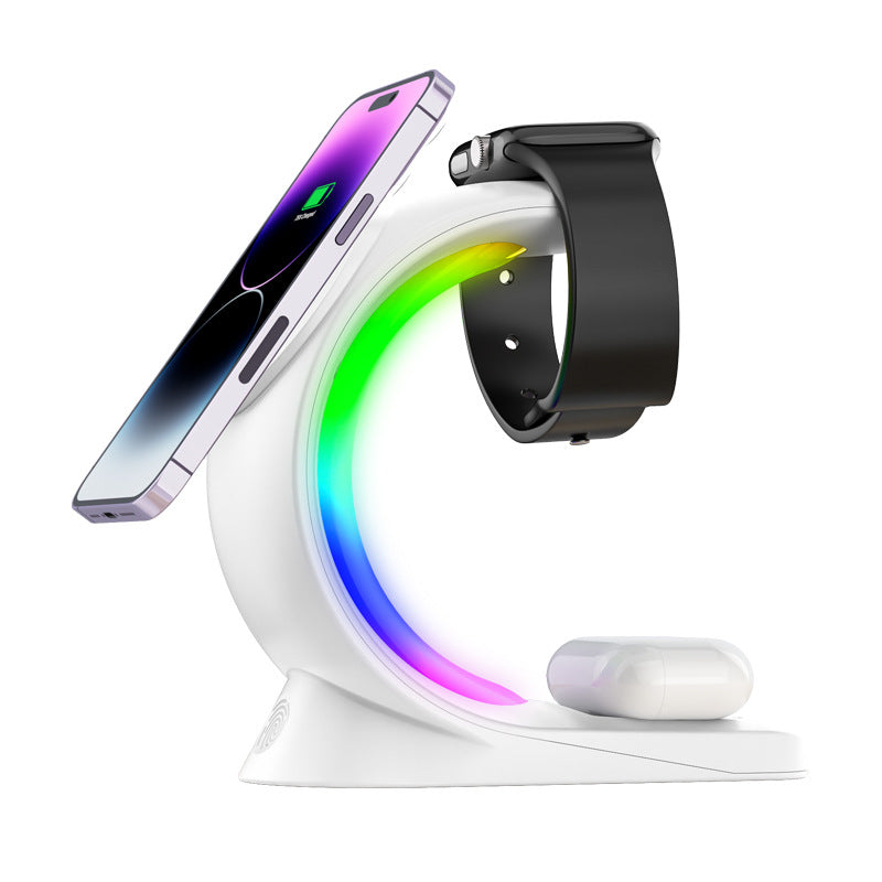 4-in-1 Magnetic Wireless Fast Charging Station with Ambient Light for Smartphone, AirPods Pro & iPhone Watch