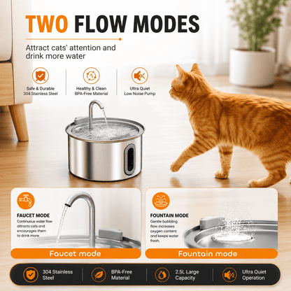 HydroCat Stainless Steel Cat Water Fountain 2.5 L | 60% OFF + Free Shipping 🚚 - Primezon Uk