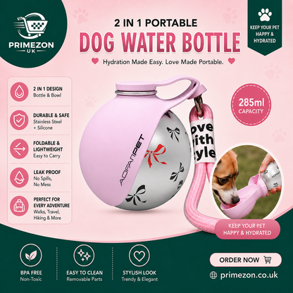 2-in-1 Portable Dog Water Bottle with Foldable Bowl
