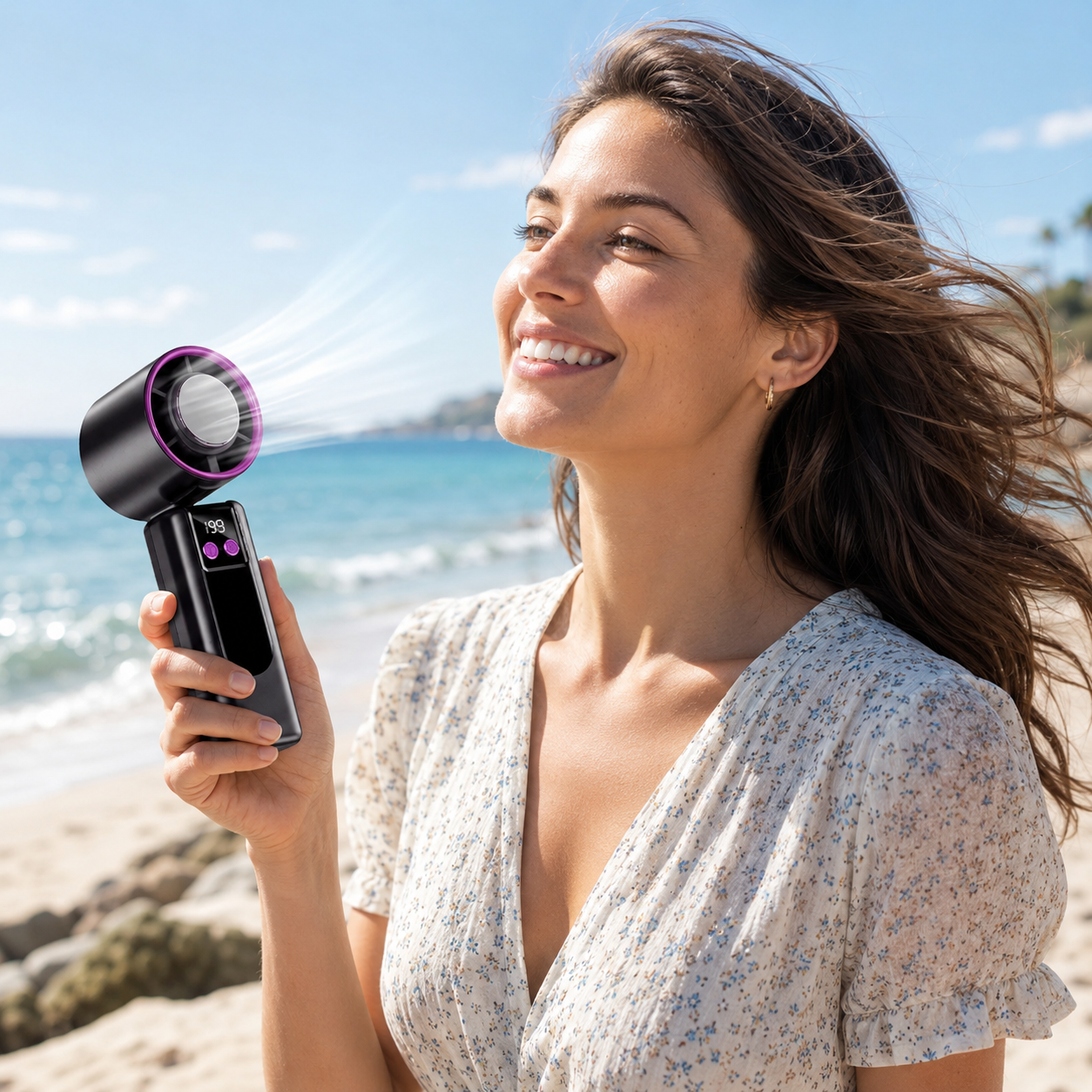 Ice-Cooling Handheld Portable Fan Rechargeable High-Speed Small Fan with Foldable Neck Design