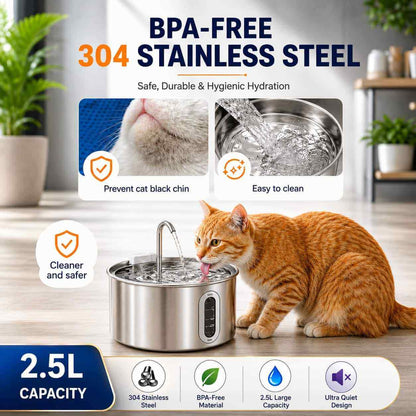 HydroCat Stainless Steel Cat Water Fountain 2.5 L | 60% OFF + Free Shipping 🚚
