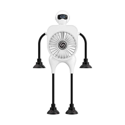 Robot Fan USB Rechargeable Desk Fan Mini Digital Display Table Fan With Suction Cup Portable Cooling Office Car Travel