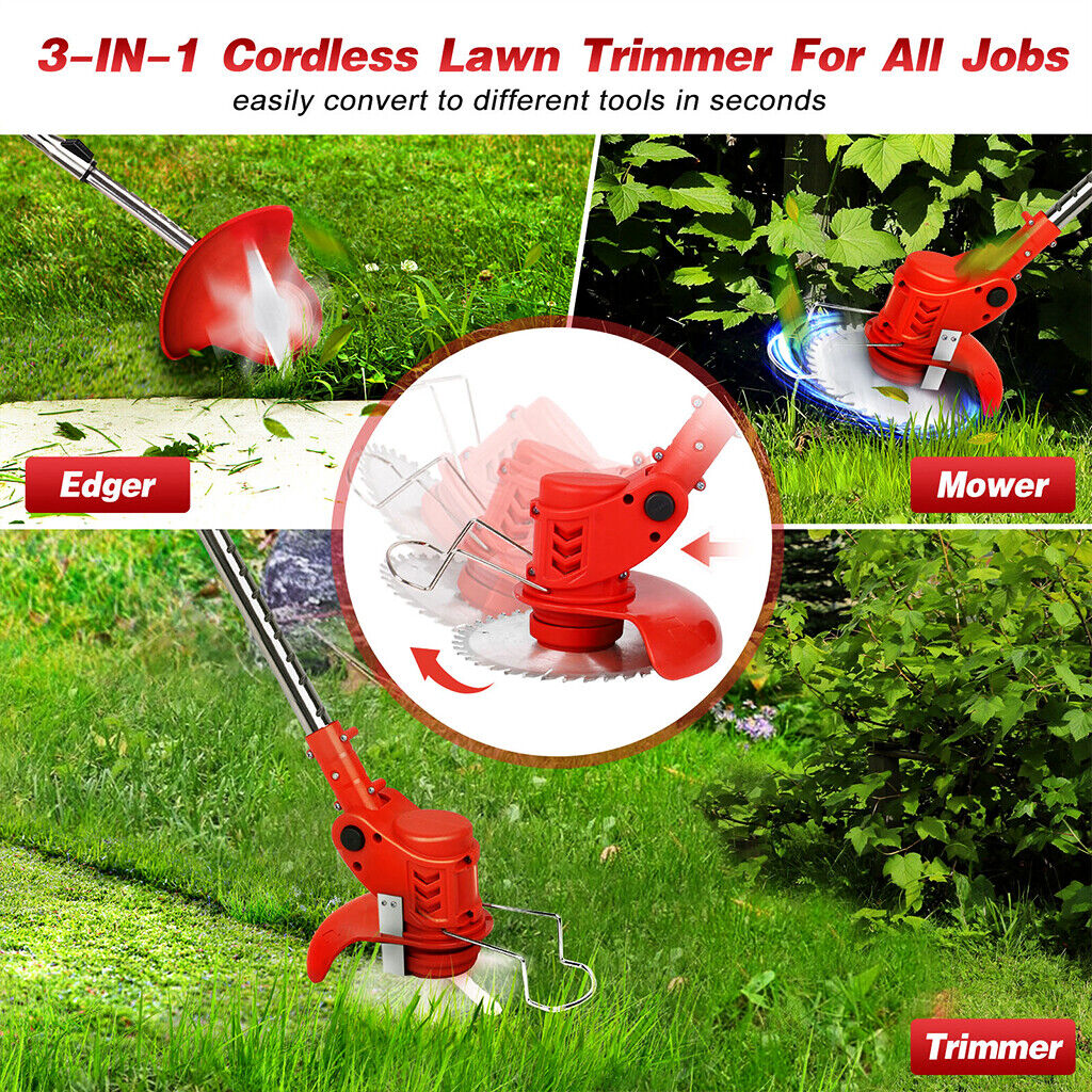 24V Cordless Electric Grass Trimmer, Weed Cutter & Strimmer Set with Wheels, 2 Batteries Included