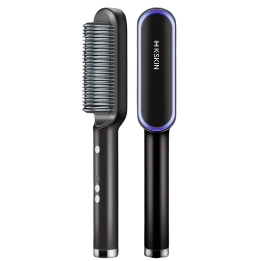 Hair Straightener Brush UK, Flat Iron and Hair Brush 2-in-1, Wider Comb for Even Straightening, Black